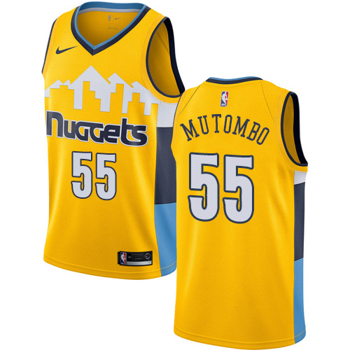 Men's Nike Denver Nuggets #55 Dikembe Mutombo Swingman Gold Alternate ...