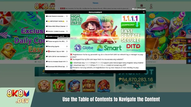 Use the Table of Contents to Navigate the Content