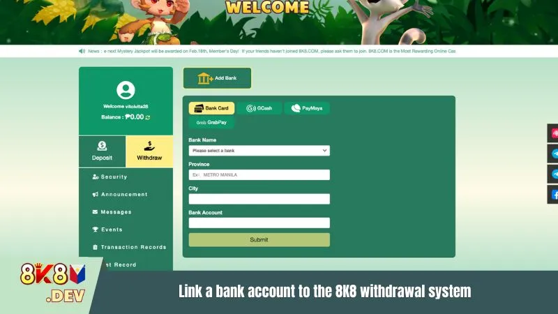 How withdrawals 8K8?