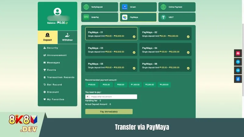 Transfer via PayMaya