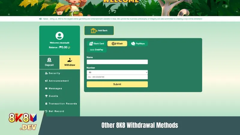 Other 8K8 Withdrawal Methods