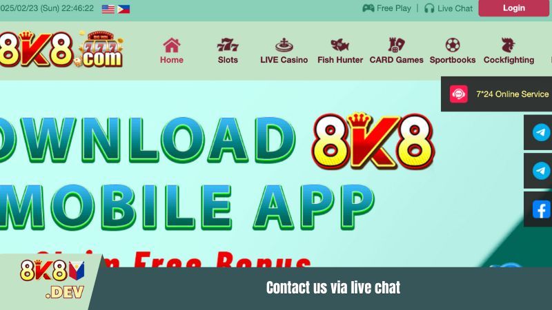 Contact us 8K8 via live chat