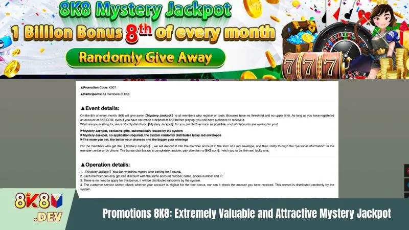 Promotions 8K8: Extremely Valuable and Attractive Mystery Jackpot
