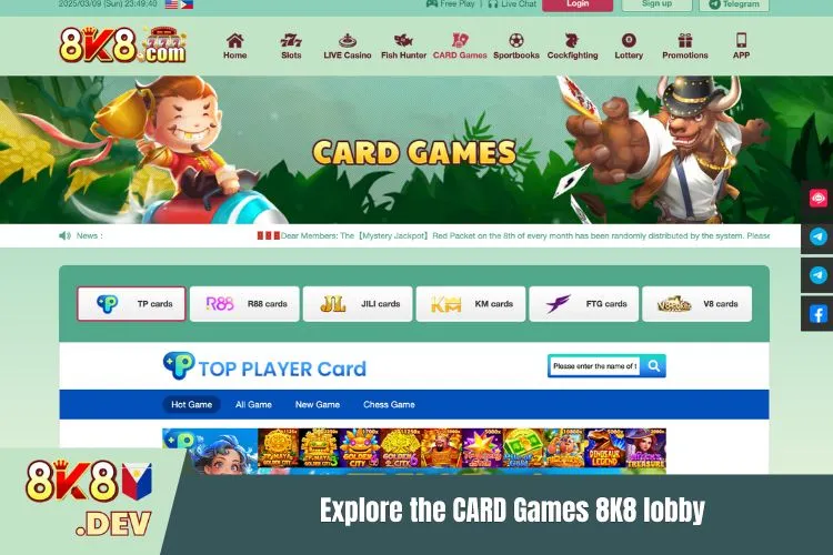 Explore the CARD Games 8K8 lobby